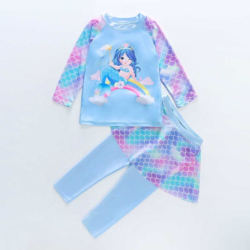 Traje de baño para niños traje de baño de manga larga dividido para niñas nuevo traje de baño de protección solar de estilo occidental traje de baño de playa de secado rápido para niñas