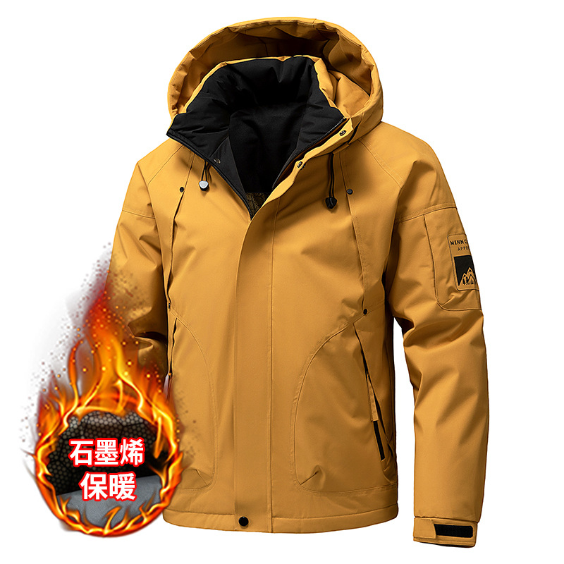 Transfronterizo invierno nuevo estilo de ropa de asalto hombre algodón abrigo casual suelto grafeno calentamiento cardigan con capuchón algodón