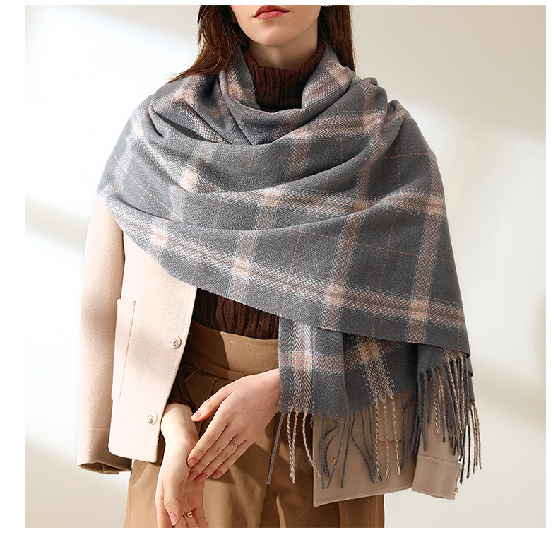 2024 Fashion Checkered Scarf New Cashmere Scarf Women's Sweet Shawl Warm Woven Tassel Autumn And Winter Scarf_voghion.com