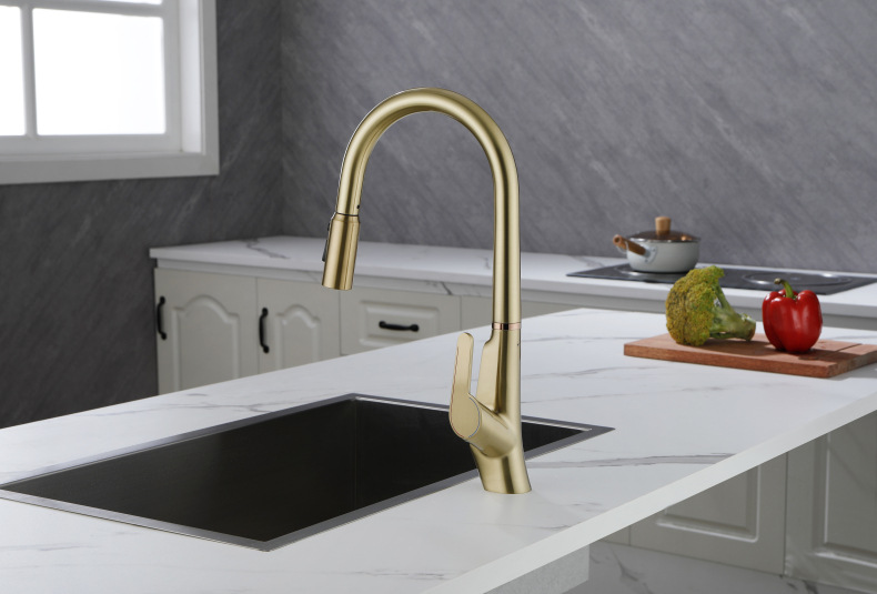 Konishi hydroelectric power digital display kitchen faucet pull-out sink faucet with brushed gold color Specification drawing