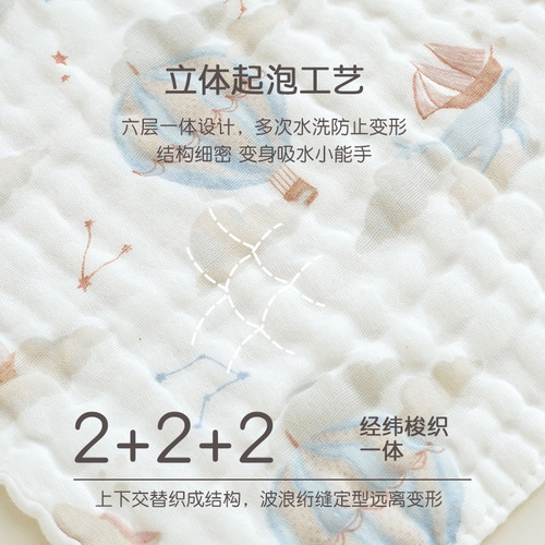 Baby Face Towel New Summer Baby Bib Infant Washcloth Toddler Small Towel Wholesaler Six Layer Bubble Cotton Children's Drool Cloth