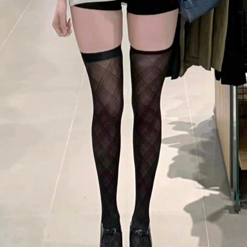 Japanese sexy summer thin high boots with diamond pattern, knee socks