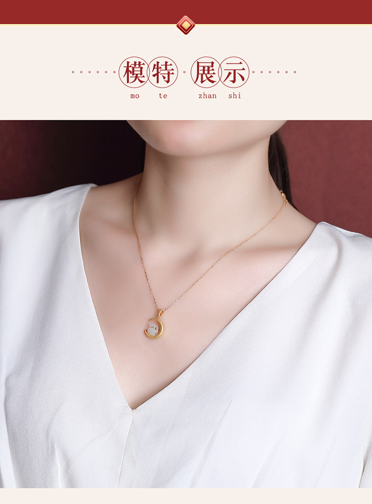 Mặt dây chuyền thỏ ngọc bích mặt trăng mạ vàng bạc S925 hình nai — Kiểu mạ vàng (Mặt dây chuyền đơn) chi tiết 8
