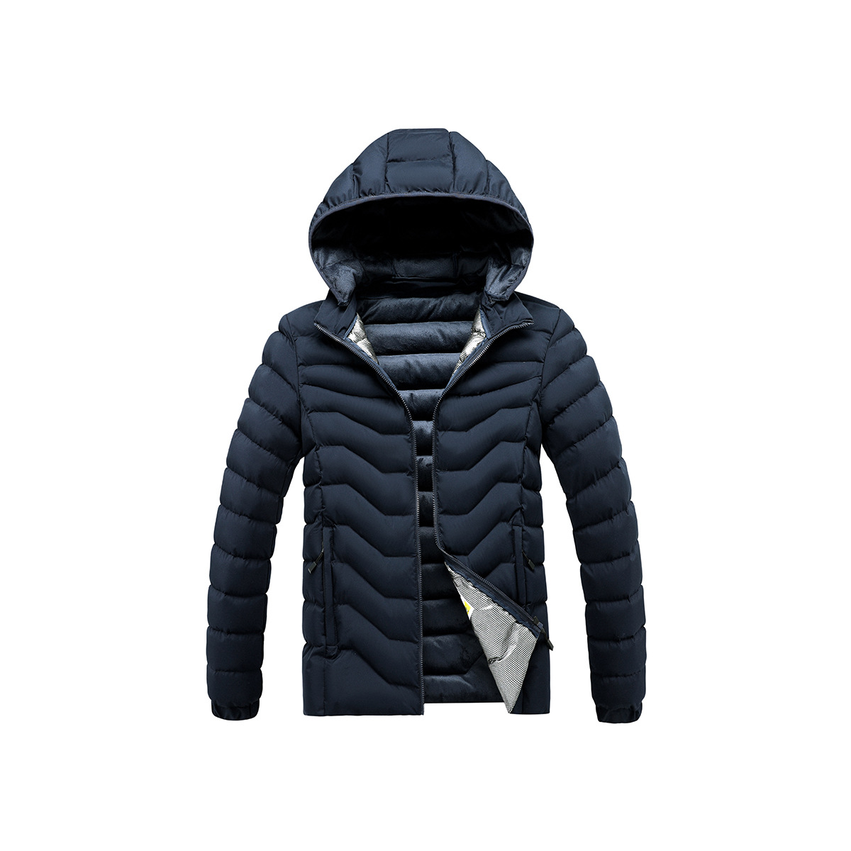 Gefütterte Herren-Fleecejacke mit Kapuze und abnehmbarer Graphenkappe aus Baumwolle_voghion.com