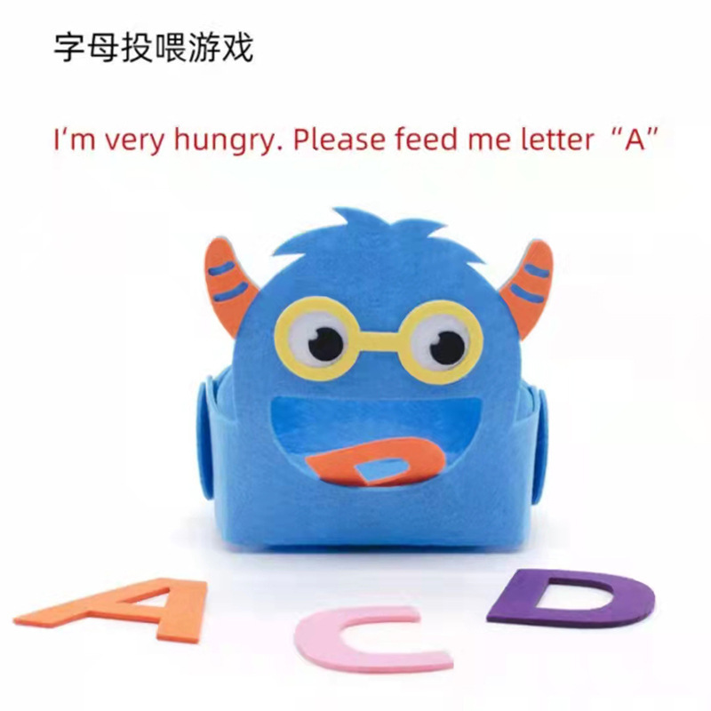 Nuevos juguetes de fieltro letras alimentadas DIY fieltro cognición familiar aula de educación temprana juguetes