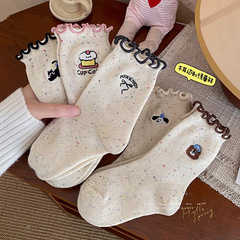 女の子の靴下春と秋の綿の靴下女の子韓国語版イン漫画刺繍耳プリンセスソックス秋ミッドチューブ