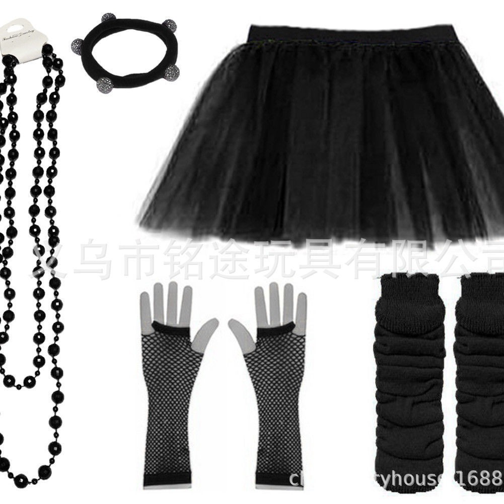 1920s neón tema Fiesta manga de la pierna perlas alambre color sólido collar red pesca guantes tu malla falda traje