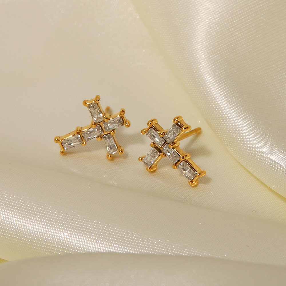 Fashion Cross Stainless Steel Ear Studs Plating Zircon Stainless Steel Earrings