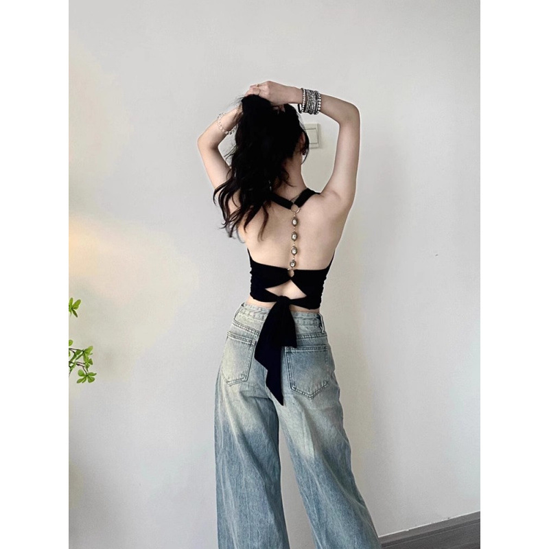 Retro Neck Hanging Shirt with Chest Pad Backless Sleeveless Vest Women's Summer Outer Wear Strap Small Sling Design Top Retro Neck Hanging Shirt with Chest Pad Backless Sleeveless Vest Women's Summer Outer Wear Strap Small Sling Design Top