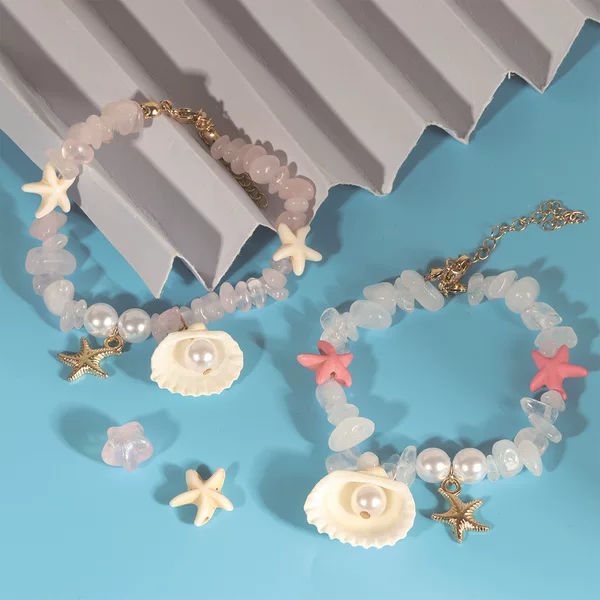Popular Starfish Beaded Bracelet for Women with Alloy Pendant, Versatile Trendy New Sweet Bracelet