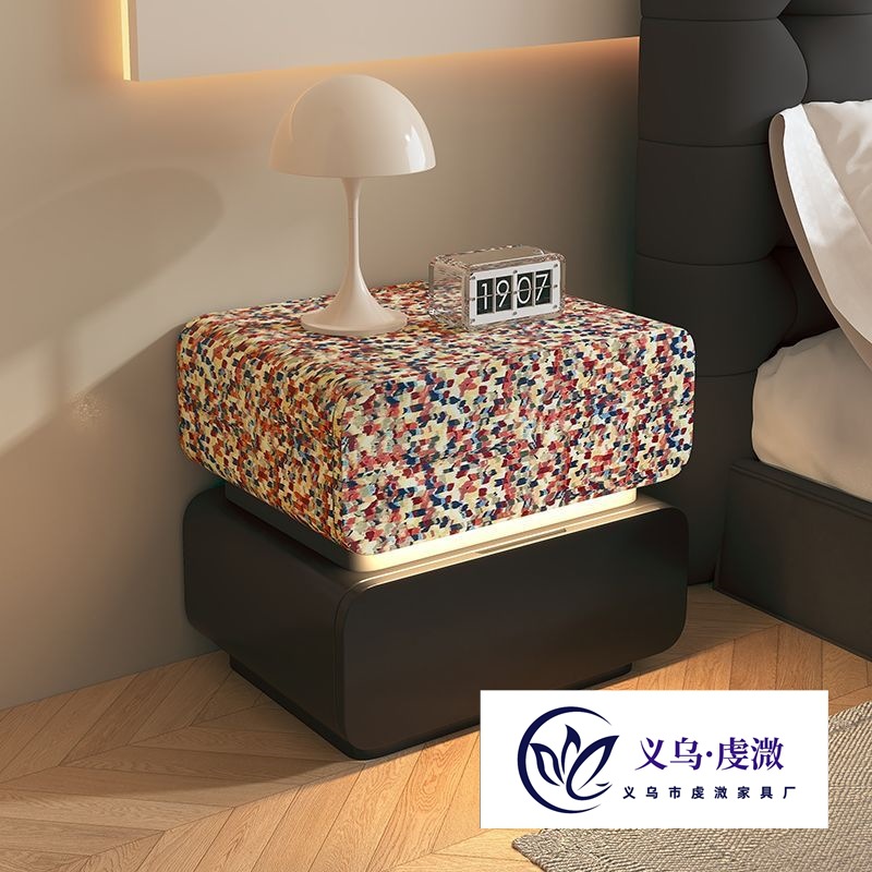 Rainbow Mosaic Solid Wood Bedside Table 2025 New Home Bedroom Accessible Luxury High-End Leather Bedside Storage Cabinet
