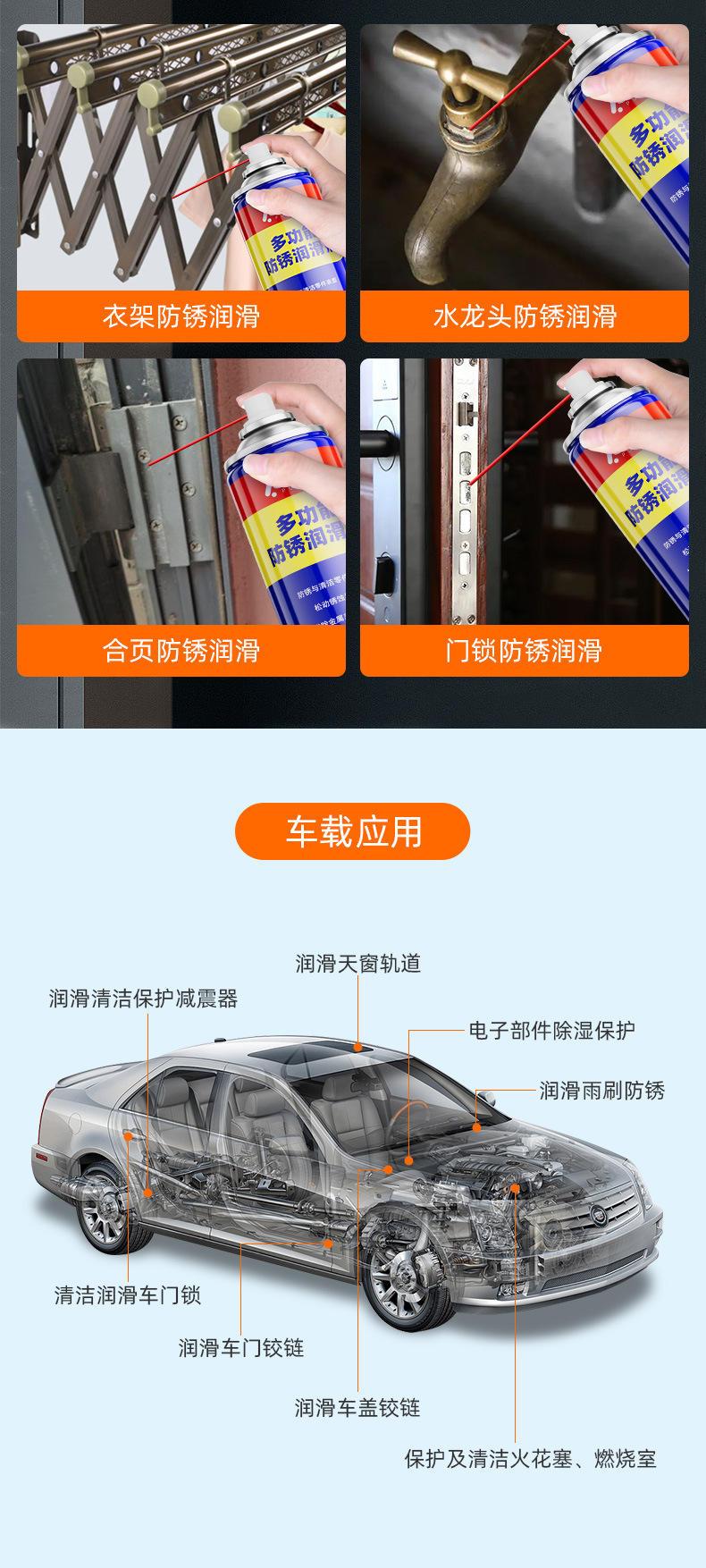 Pushi bolt loosening agent rust remover car window lubricant car door lock anti-rust rust removal loose spray