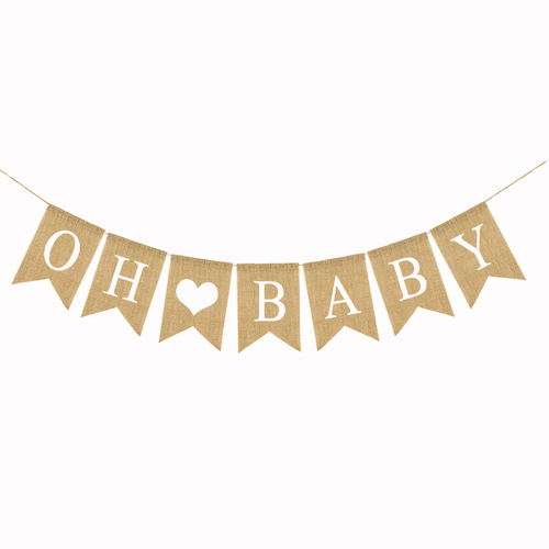 Hemp Decorated Banner Baby's First Birthday Party Festival Decorations Pull-up Banner OH BABY Pull-up Banner Hemp Fabric Tail Banner