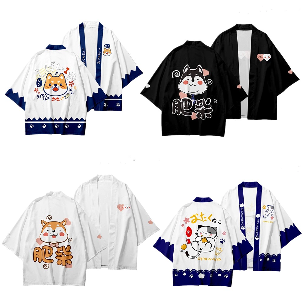 Трансграничное лето Японский Акита Шиба Ину Кимоно Плащ Толстый Чай Кошка Рубашка с семью рукавами