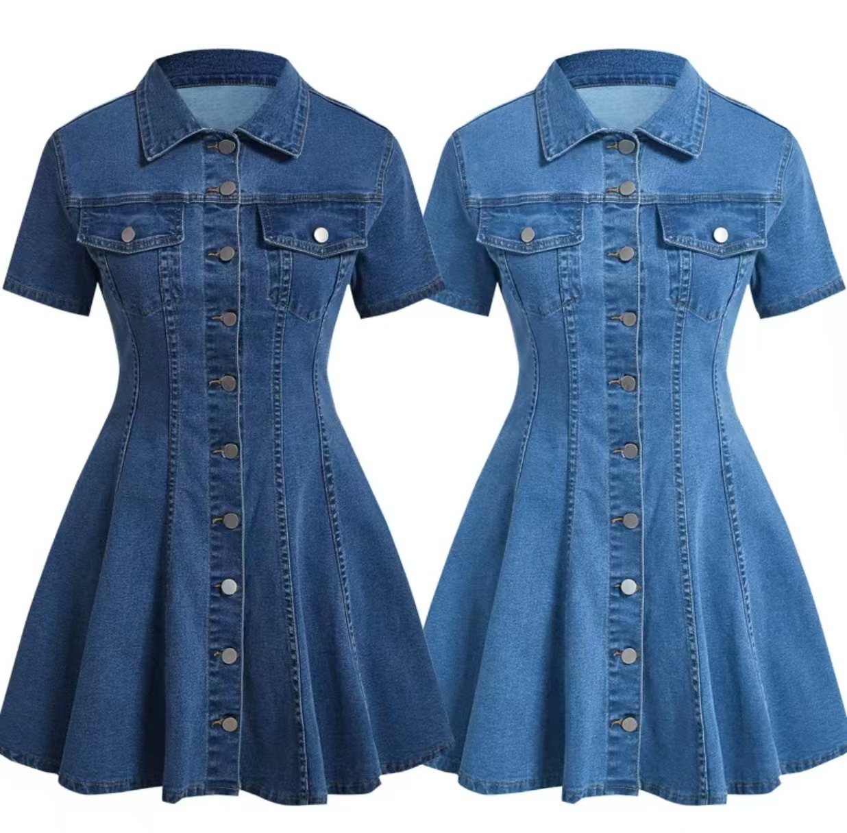 Women's Clothing Women's Denim Short Sleeved Cardigan Dress European American Fashion For Formal & Casual For Women_ecoleips.com