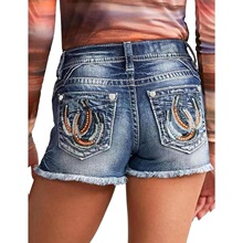 U 99424 Vintage Embroidered Frayed Denim Shorts �͹Ŵ̽�ţ��