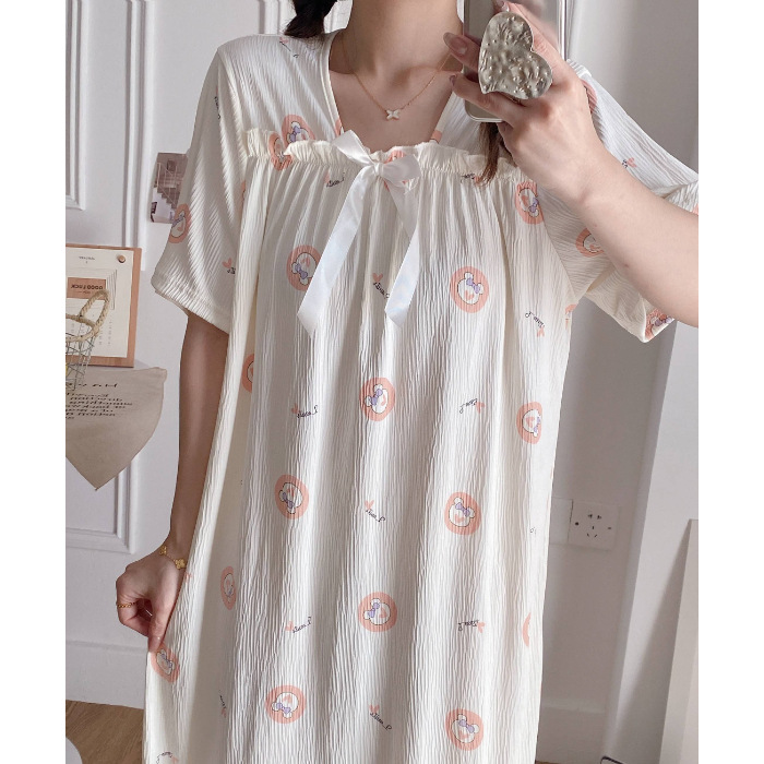 2024 pijamas de verano de encaje de algodón pijamas de cascada dibujos animados de manga corta ropa para el hogar media y larga adorable dulce al por mayor