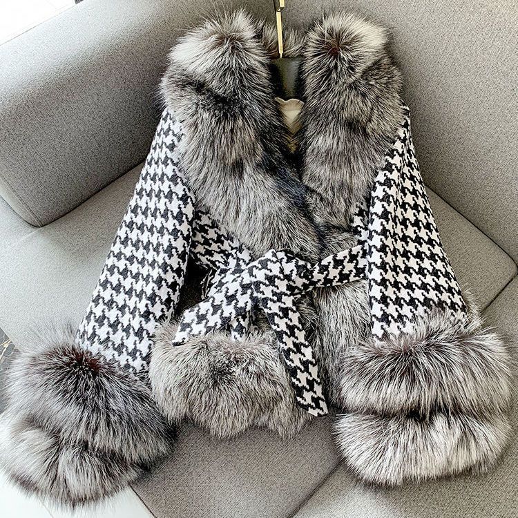 Women's Clothing Fur new young women's short style houndstooth collar sier fox fur_voghion.com