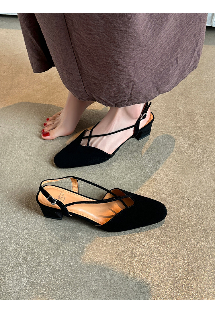 Sandal nữ quai ngang mũi trùm gót vuông 5 cm phong cách Hàn Quốc — đen chi tiết 22