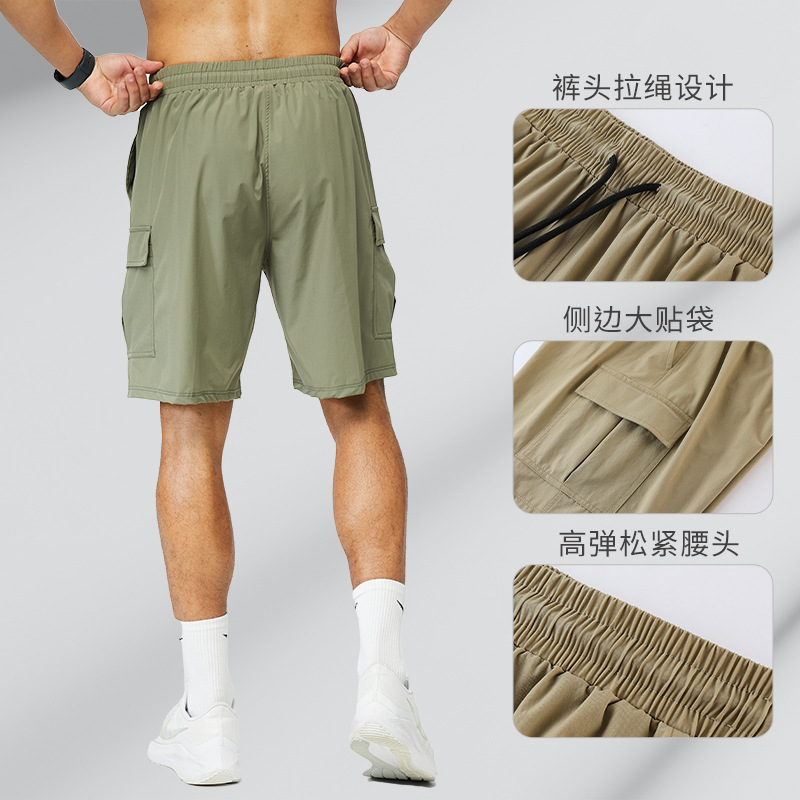ファッションカジュアル工装スポーツパンツ男性夏の薄いタイプの速乾ランニングトレーニングフィットネスのゆるい5分ズボン男性|undefined