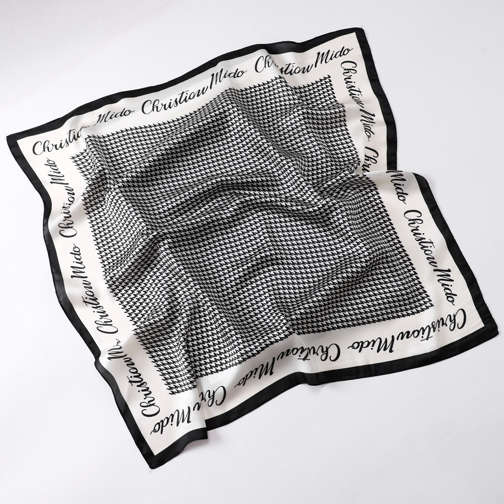 Bufanda cuadrada pequeña de 70cm, bufanda de seda con estampado de letras tridimensionales retro, nueva bufanda profesional para mujer, bufanda de satén de 70*70cm