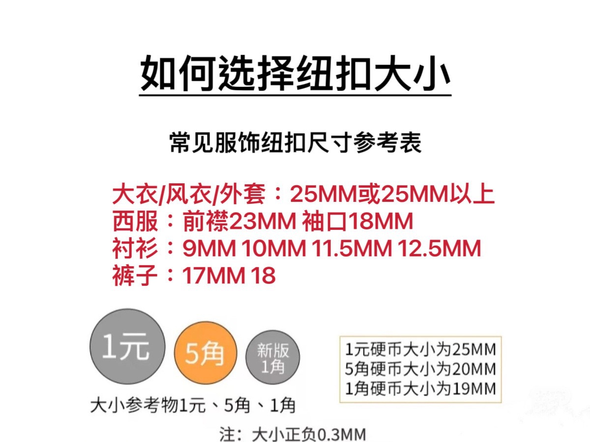 纽扣尺寸的说明