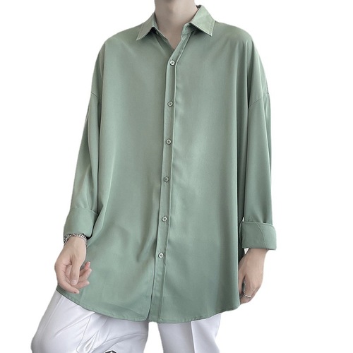 Pure Color Work Shirt for Men, Autumn Thin Long Sleeve DK Uniform Trendy Loose Casual Bad Boy Style Top Shirt