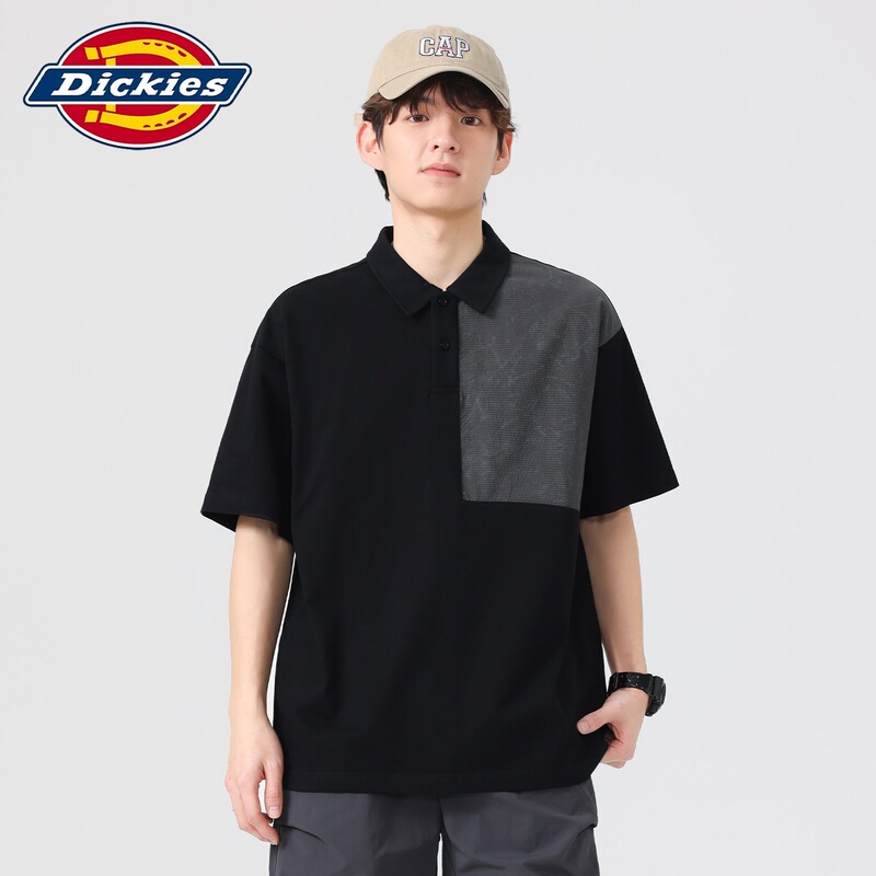 Dickies Special Edition Summer Polo Shirt for Men with Patchwork Color Matching, Retro Style, Loose Short-Sleeve T-Shirt