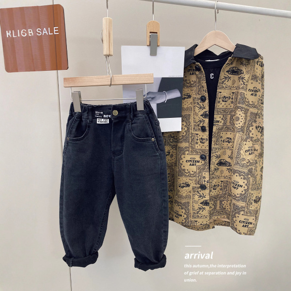 Black children's autumn jeans for boys