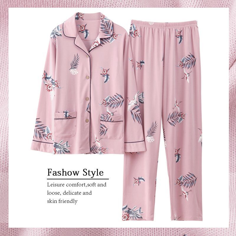 Pijamas de mujer primavera y otoño 100% algodón de manga larga delgada madre de mediana edad y ropa para el hogar de algodón de mediana edad y edad avanzada