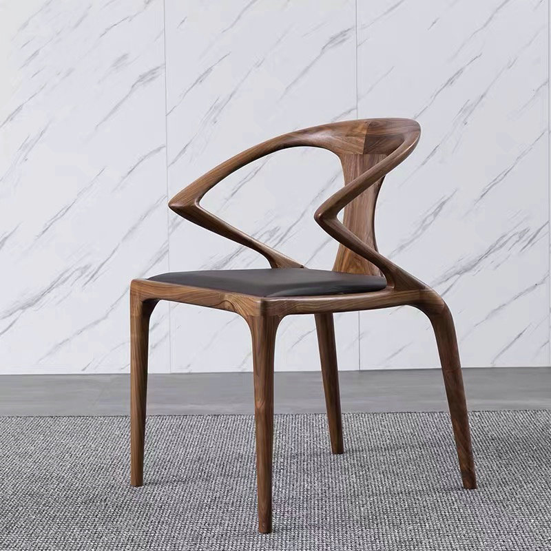 意式极简创意白蜡木靠背休闲椅餐椅 酒店咖啡厅餐厅带扶手实木椅