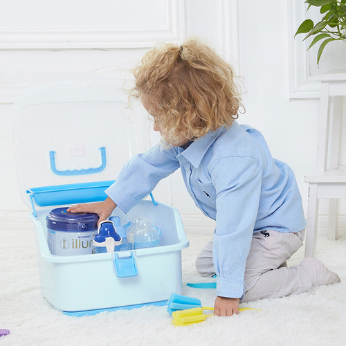 Portable baby bottle storage box, plastic baby tableware, milk powder box, children's products dust-proof storage rack