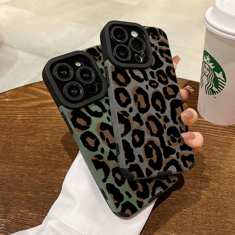 适用iPhone16ProMax手机壳苹果15/14咖色豹纹13/12/11瞳眼羊巴皮|undefined