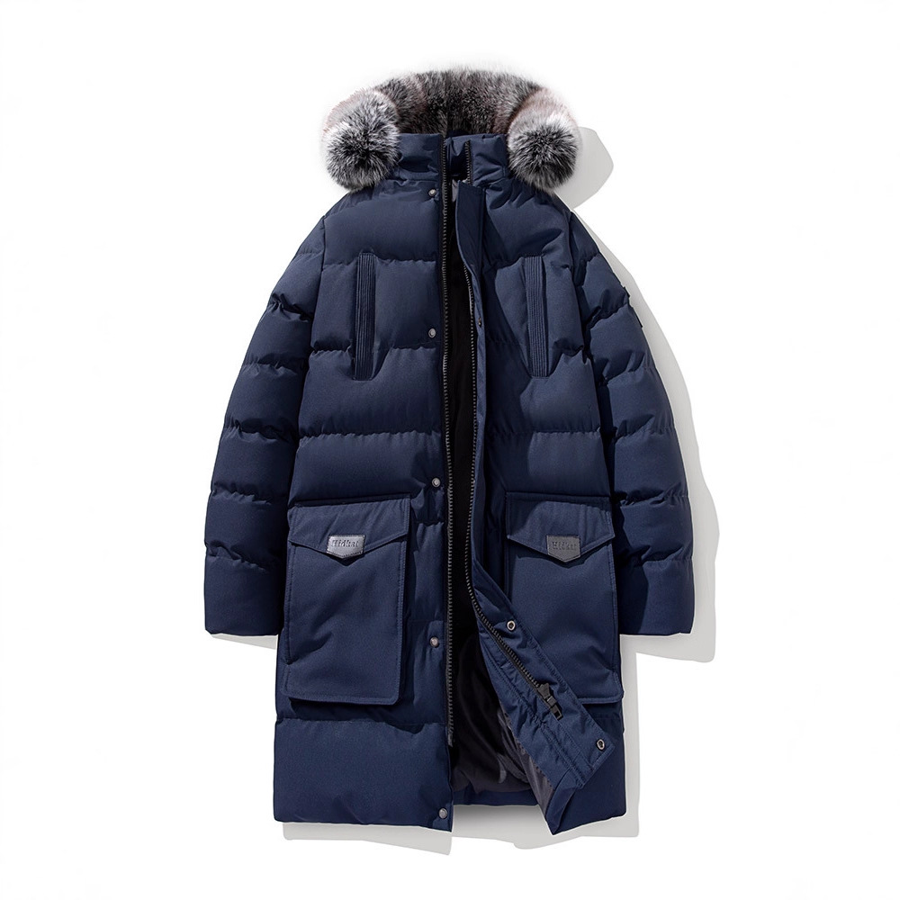Large Size Men's Jacket Hooded Cotton-padded Jacket Medium And Long Cotton-padded Jacket Thickened And Warm Large Fur Collar Cotton-padded Jacket_viptrois.com