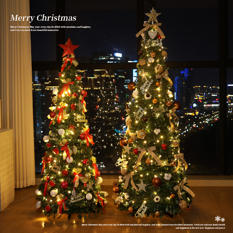 Decoración de Navidad transfronteriza plegable sin instalación paquete de árbol de Navidad luminoso retráctil de lujo encriptado adornos grandes