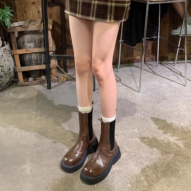 Botines Chelsea de tacón grueso y suela elástica de piel de caballo texturizada de 6 cm, estilo nuevo, para mujer, estilo delgado de primavera, transfronterizo. image 5