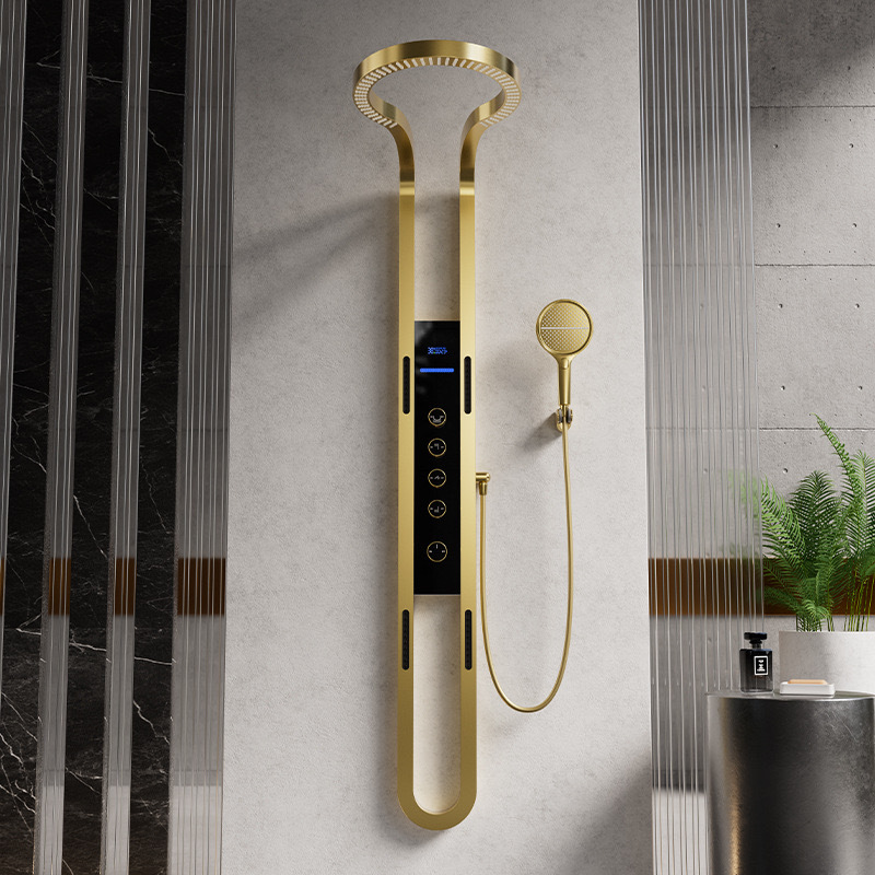 Seleccione estrictamente el conjunto de ducha de cobre completo baño doméstico de masaje de alta calidad cascada hueco de ducha de presurización digital