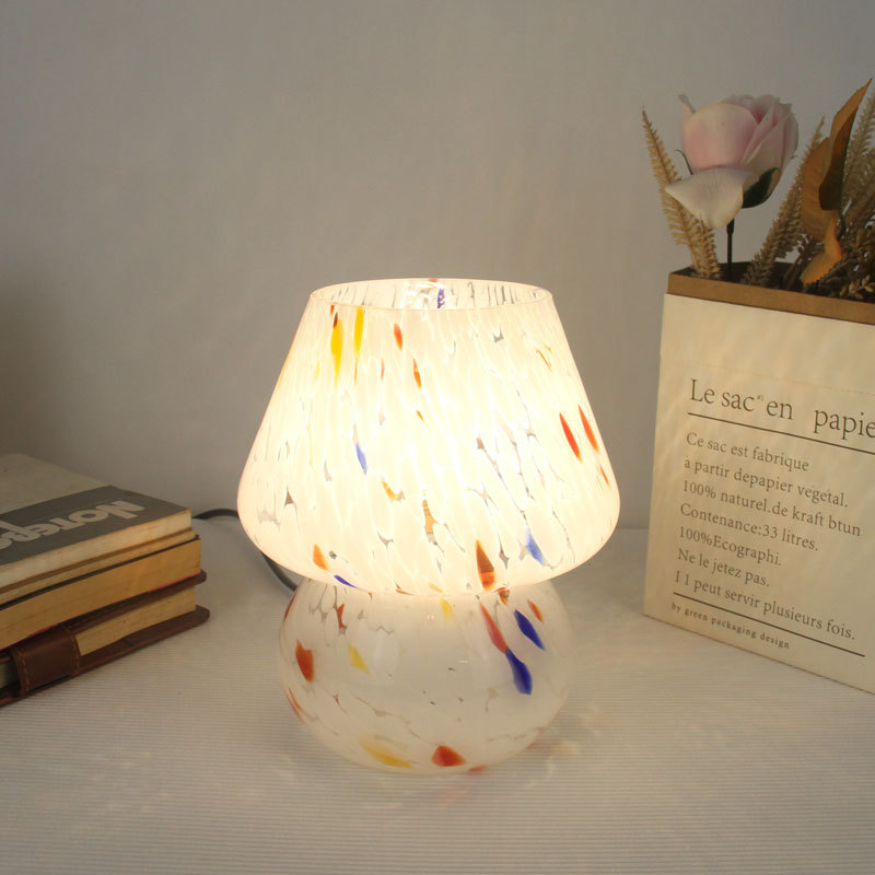 Lámpara de Mesa Decorativa con Patrón de Tinta, Adornos Modernos y Sencillos de Vidrio para Dormitorio, Lámpara de Noche Creativa con Atenuación de Tres Colores