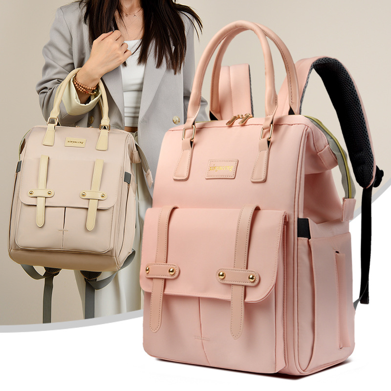 Cross-border Fashion Solid Color Mummy Bag Multi-functional Mother and Child Travel Backpack Women's Large Capacity Thermal Insulation Baby Storage Bag