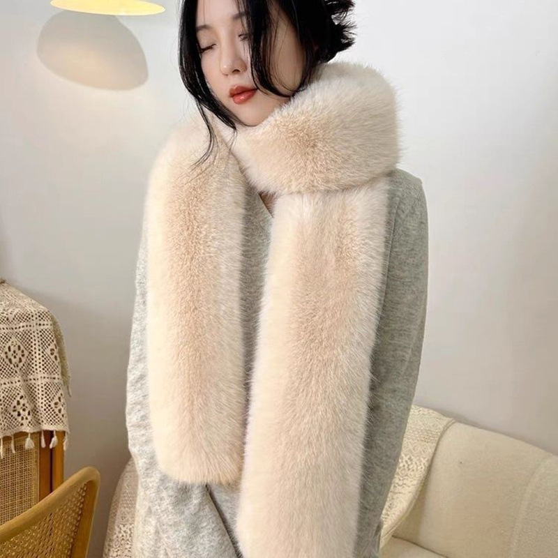 走秀款超长围巾冬季百搭仿皮草狐狸毛毛领子保暖披肩毛绒源头工厂
