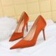 1983-1 Korean Fashion Simple High Heels Slim Heels High Heels Shallow Mouth Pointed Tip Nightclub Sexy Slim Silk Satin Single Shoes