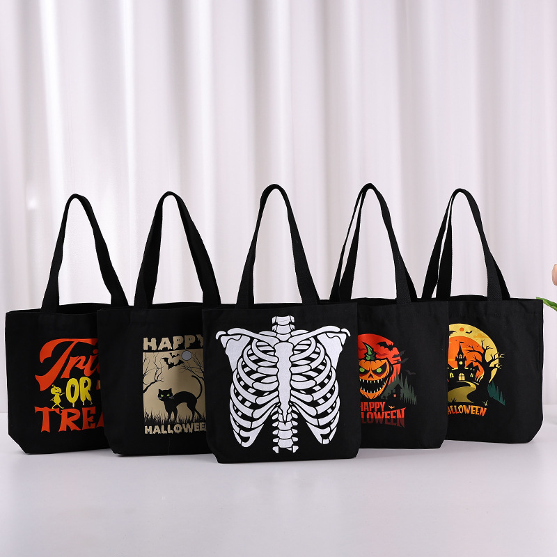 跨境万圣节派对用品装饰棉布袋讨糖果捣蛋鬼节南瓜微笑脸血帆布袋
