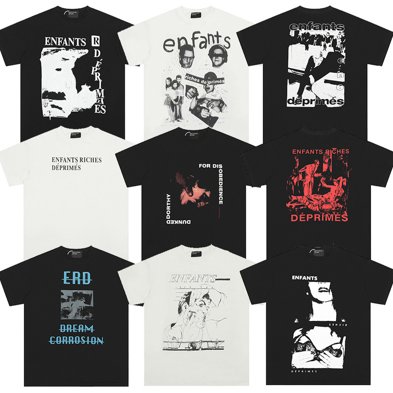 Erd Melancholic Rich Second-Generation American Trendyy Mud-Dyed Printed Heavy Loose Couple Short-Sleeved T-Shirt for Men and Women Summer