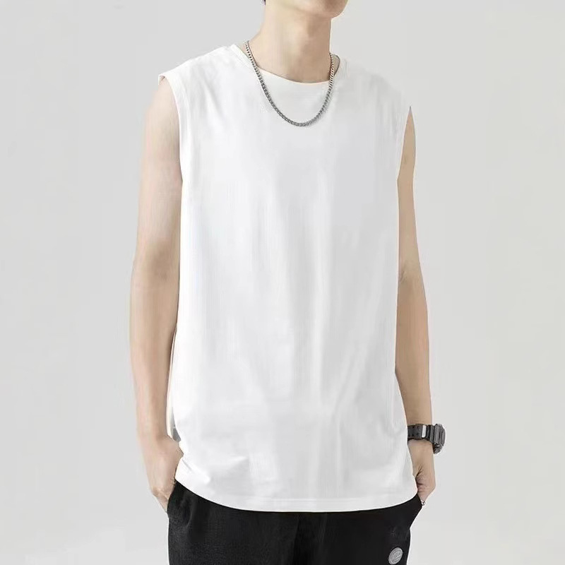 Factory direct vest men's summer outdoor basketball fitness hurdle sports wide shoulder solid color sleeveless round neck shirt