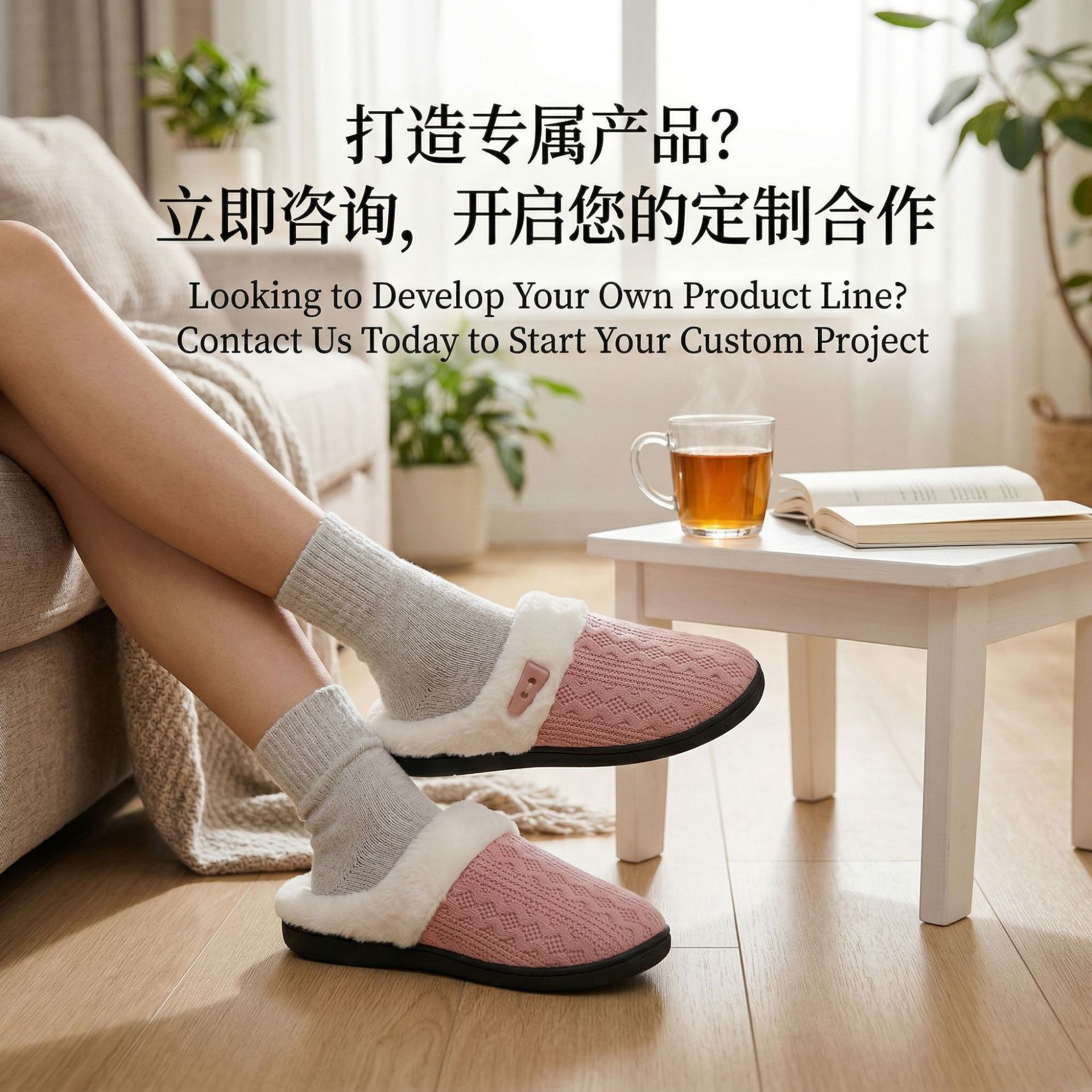 Pantuflas de felpa para uso doméstico, venta al por mayor transfronteriza, pantuflas de algodón cálidas con suela gruesa para otoño e invierno.