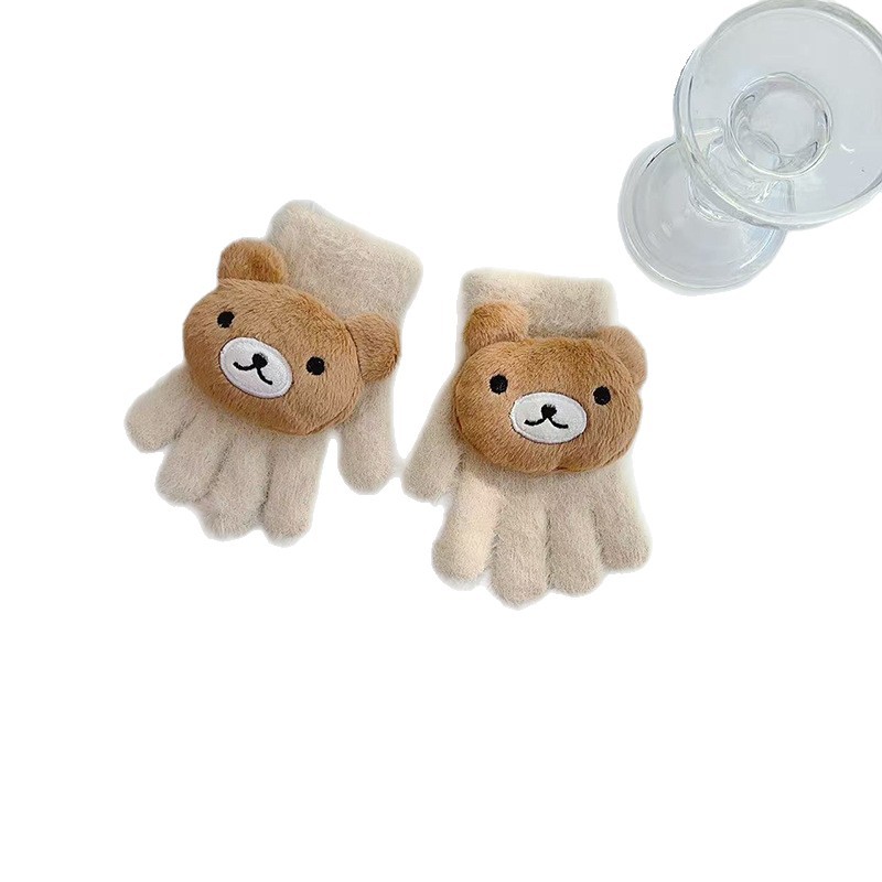 Guantes para niños de invierno niñas de peluche niños, niños y niñas, guantes de cinco dedos para estudiantes de escritura caliente a prueba de frío dibujos animados pueden