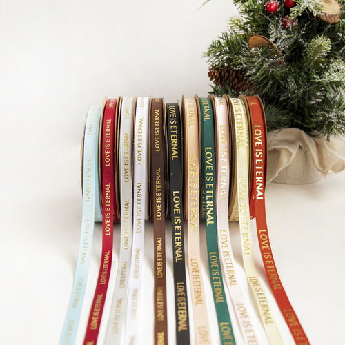 1CM screw hot stamping ribbon, English letter ribbon, flower packaging ribbon, gift souvenir ribbon wholesale