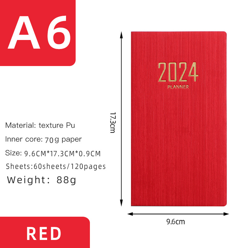 Transfronterizo 2024 Calendario en inglés 2025 a6 Plan portátil 365 días Gestión del tiempo Bloc de notas