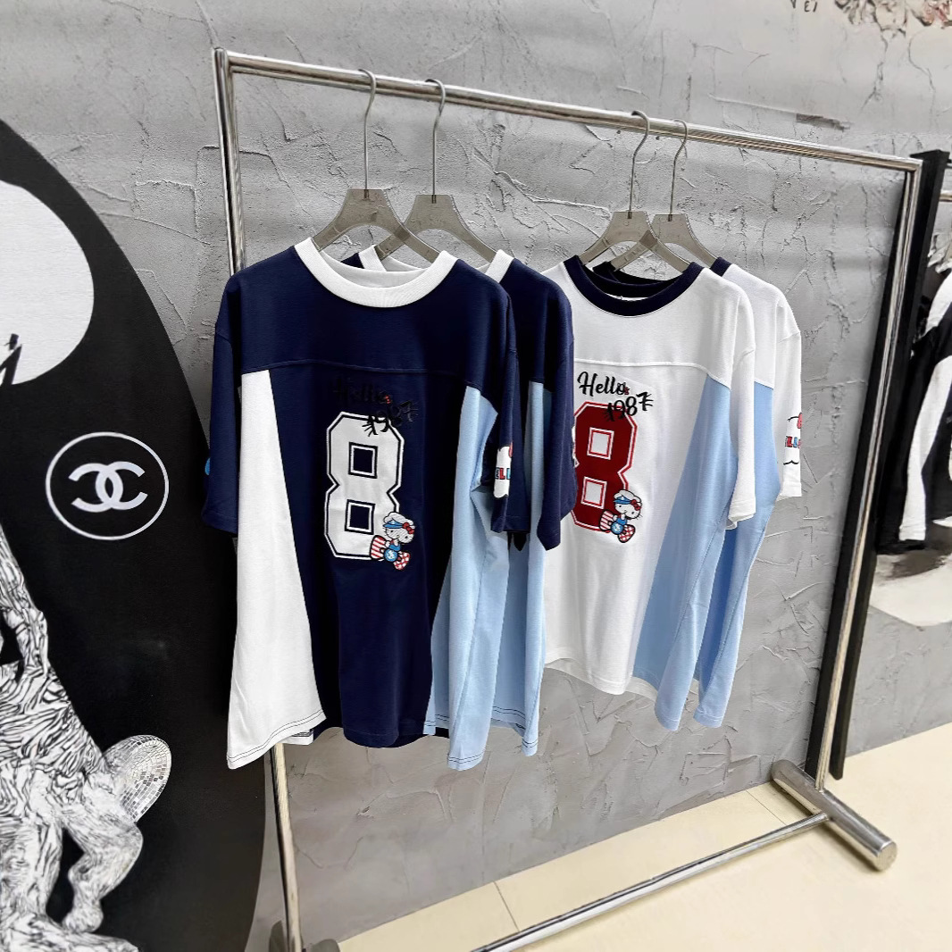 韓国版INSリラックスかわいい個性kitty8文字ジャージカラーブロック半袖Tシャツレディーストレンド
