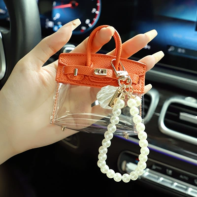 Mini Handbag Coin Purse — Car key bag - love-horse-orange-pearl-chain